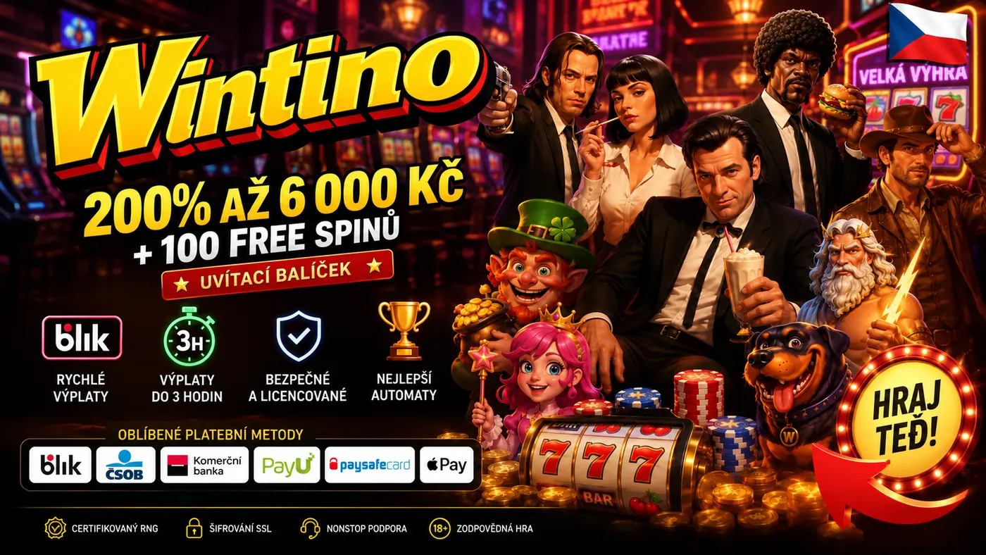 Wintino Casino — uvítací balíček 200 % až 6 000 Kč a 100 free spinů